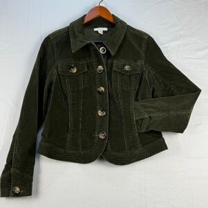 Dressbarn Women's Corduroy Jacket Size M Olive Green Button Front